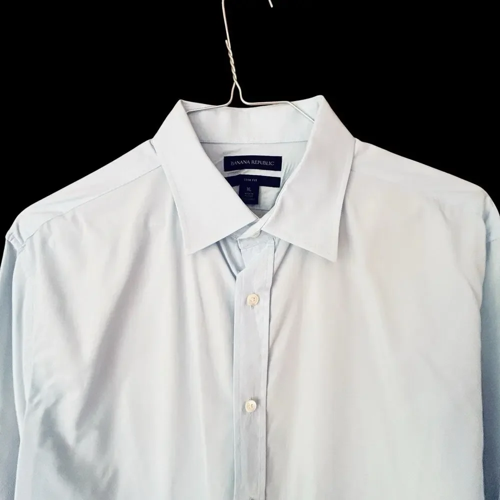Two Banana Republic Men’s Slim Fit Long Sleeve Button Up Blue&White Shirts XL